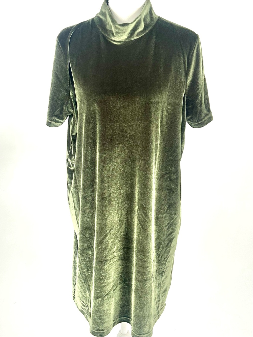 Madewell Olive Velvet Mockneck Shift Dress Size L H2540